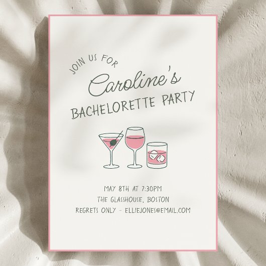 Bachelorette Party Cocktail Pink Illustration Cute Einladung