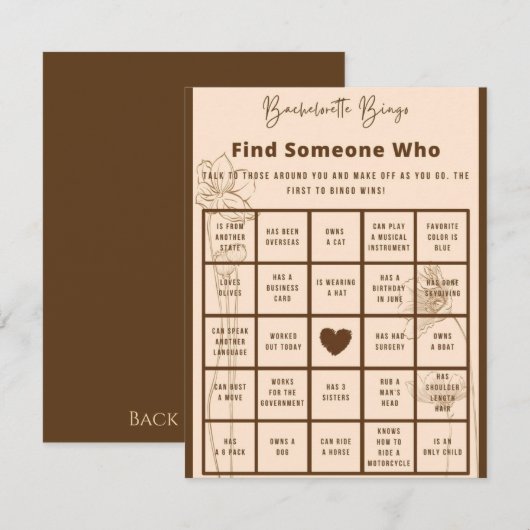 Bachelorette Party Game Begleitkarte (Vorne/Hinten)