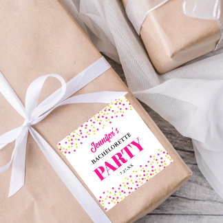 Bachelorette Party Glam Pink Gold Dots Quadratischer Aufkleber