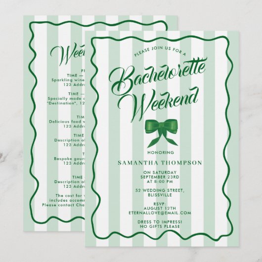 Bachelorette Party Itinerary Bach Weekend Bow Einladung (Vorne/Hinten)