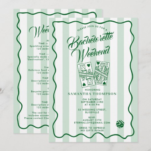 Bachelorette Party Itinerary Bach Weekend Casino Einladung (Vorne/Hinten)