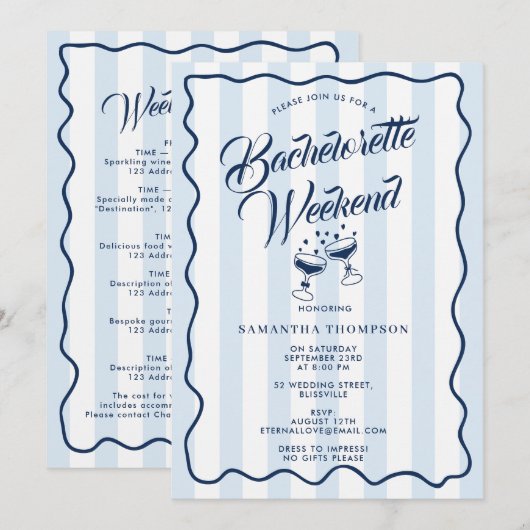 Bachelorette Party Itinerary Bach Weekend Cocktail Einladung (Vorne/Hinten)