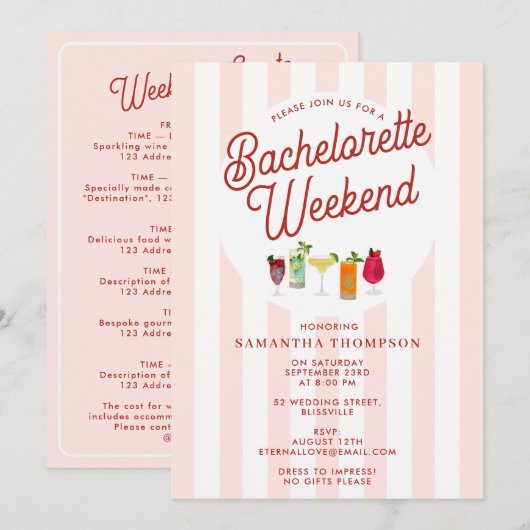 Bachelorette Party Itinerary Bach Weekend Retro Einladung (Vorne/Hinten)