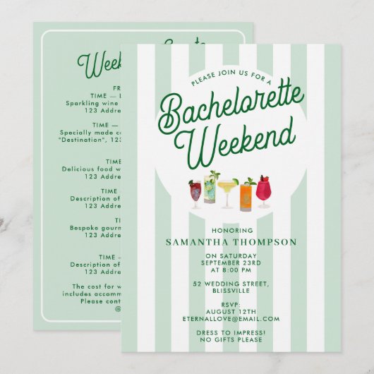 Bachelorette Party Itinerary Bach Weekend Retro Einladung (Vorne/Hinten)