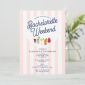 Bachelorette Party Itinerary Bach Weekend Retro Einladung (Stehend Vorderseite)