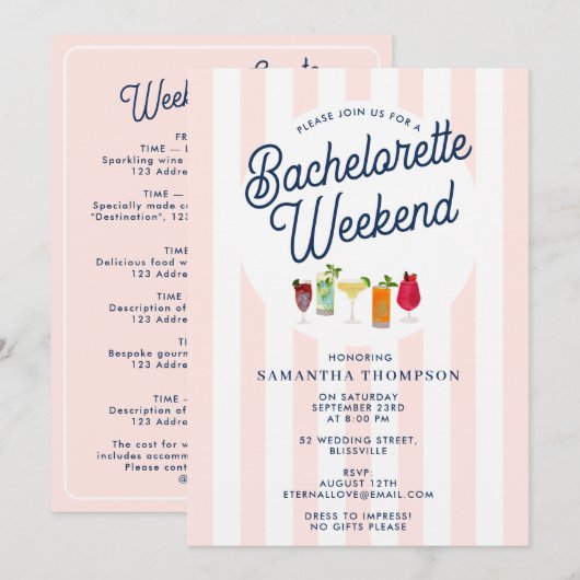Bachelorette Party Itinerary Bach Weekend Retro Einladung (Vorne/Hinten)