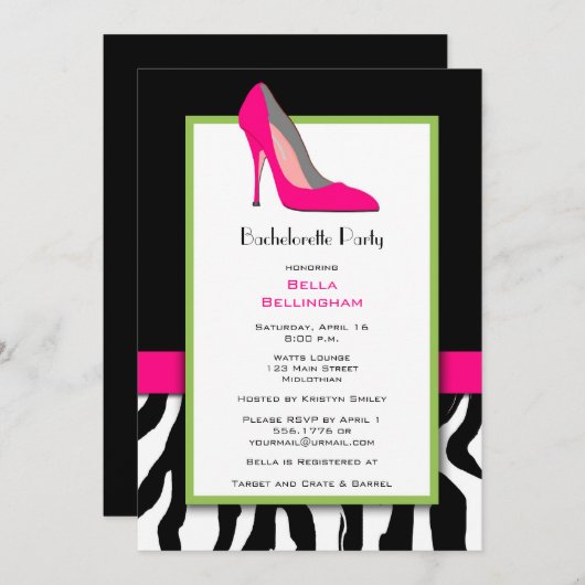 Bachelorette Party Pink Heels Invitation Einladung (Vorne/Hinten)
