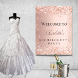 Bachelorette party rose gold blush glitter welcome poster<br><div class="desc">A welcome poster for a glamorous Bachelorette Party.  A rose gold faux metallic looking background decorated with faux glitter dust.   Personalize and add a name.</div>