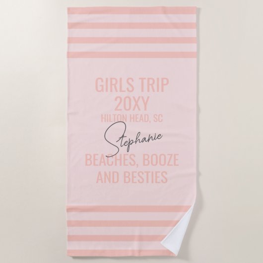 Bachelorette Peach Pink Pastel Besties Trip Strandtuch (Vorderseite)