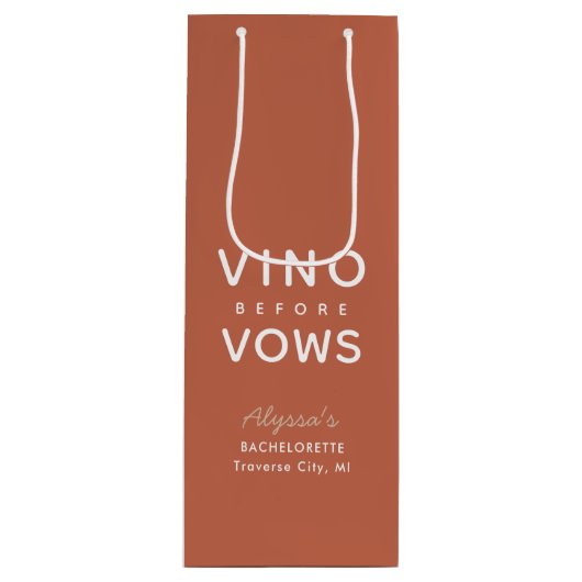 Bachelorette Personalisiert Vino vor Vows Geschenktüte Für Weinflaschen (Vorderseite)