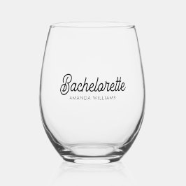 Bachelorette Personalisierte Schwarztypografie Weinglas Ohne Stiel