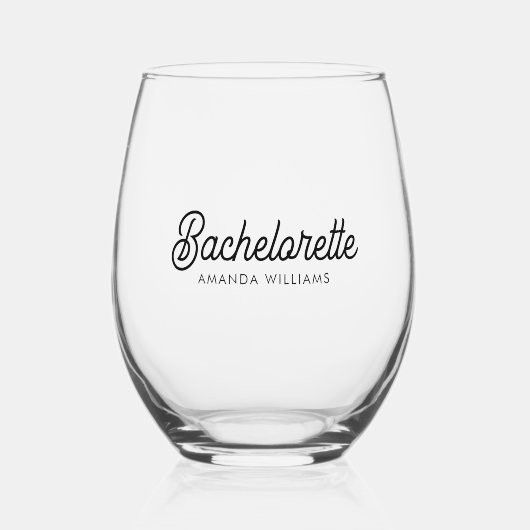 Bachelorette Personalisierte Schwarztypografie Weinglas Ohne Stiel (Vorderseite)