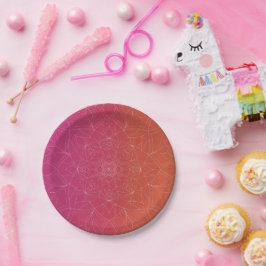 Bachelorette Pink & Orange Ombré Farbiges Party Pappteller