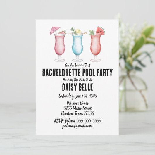 Bachelorette Pool Party Einladung (Stehend Vorderseite)