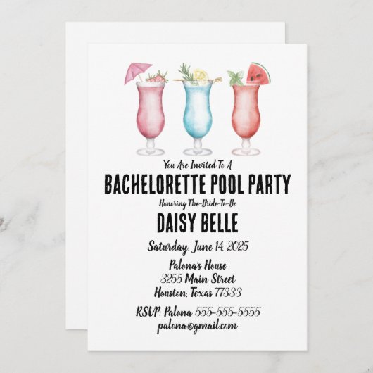 Bachelorette Pool Party Einladung (Vorne/Hinten)