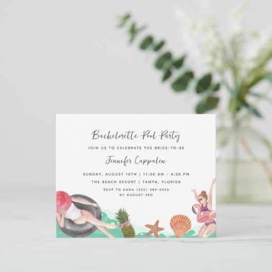 Bachelorette Pool Party Einladung (Stehend Vorderseite)