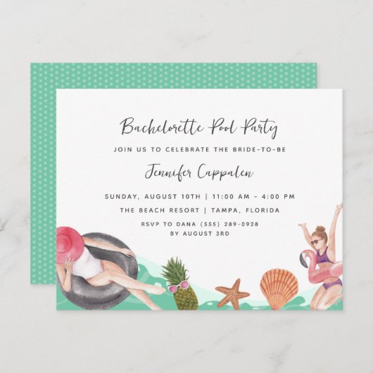 Bachelorette Pool Party Einladung (Vorne/Hinten)