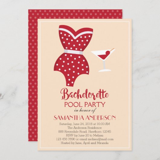 Bachelorette Pool-Party Einladung, Strand-Party Einladung (Vorne/Hinten)