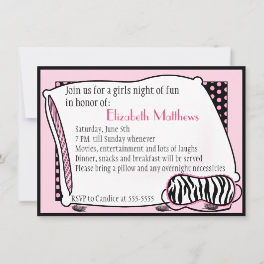 Bachelorette Pyjama-Party Einladung (Rückseite)