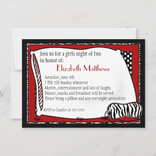 Bachelorette Pyjama-Party Einladung (Rückseite)