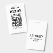 Bachelorette QR Code Kaufen Sie die Braut ein Getr Ausweis (Vorder- & Rückseite)