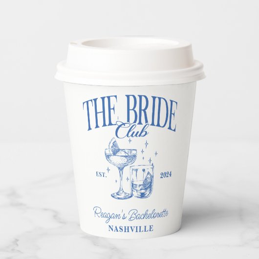 Bachelorette Retro Cocktail Blue Bridge Pappbecher (Rückseite)