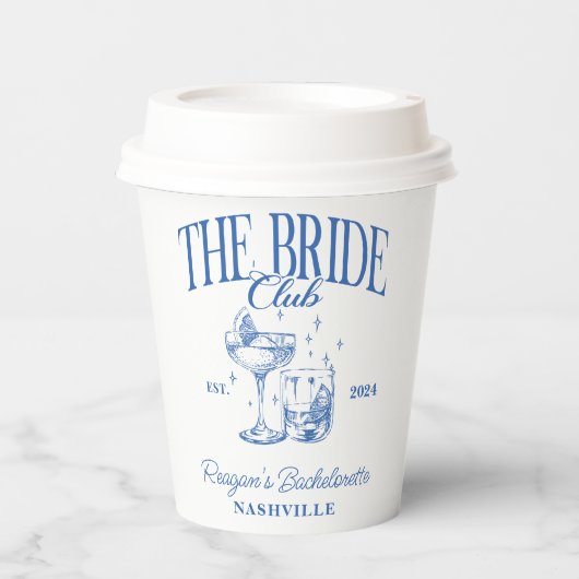 Bachelorette Retro Cocktail Blue Bridge Pappbecher (Vorderseite)