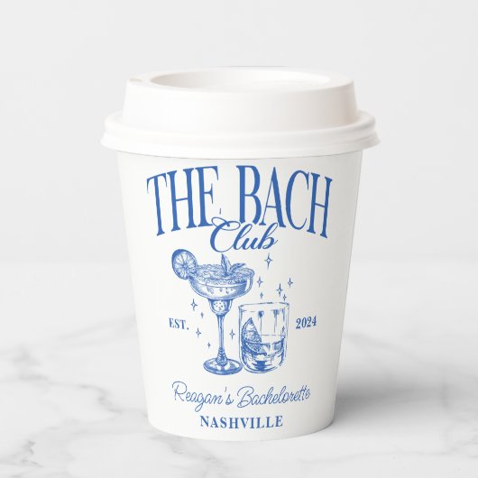 Bachelorette Retro Cocktail Blue Custom Pappbecher (Rückseite)