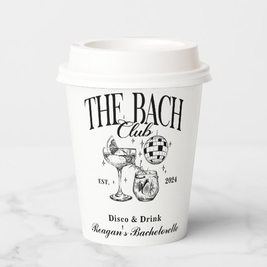 Bachelorette Retro Cocktail Schwarz Custom Pappbecher (Rückseite)