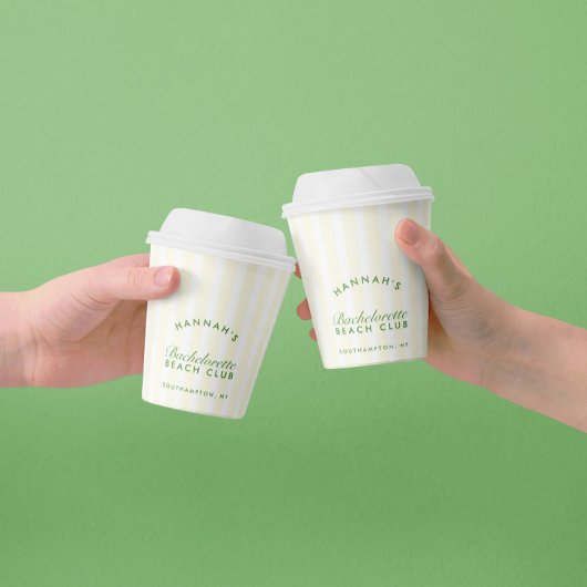 Bachelorette Retro Grün & Gelb Streifen Pappbecher