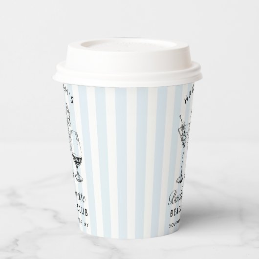 Bachelorette Retro Modern Blue & Black Streifen Pappbecher (Links)