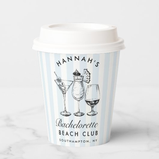 Bachelorette Retro Modern Blue & Black Streifen Pappbecher (Vorderseite)