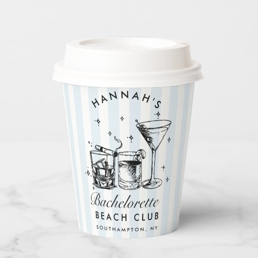 Bachelorette Retro Modern Blue & Black Streifen Pappbecher (Vorderseite)