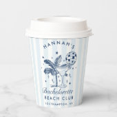 Bachelorette Retro Modern Blue & Gran Streifen Pappbecher (Rückseite)