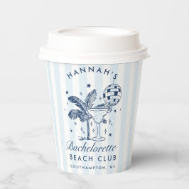 Bachelorette Retro Modern Blue & Gran Streifen Pappbecher