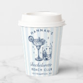 Bachelorette Retro Modern Blue & Gran Streifen Pappbecher (Rückseite)
