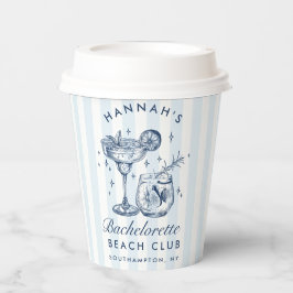 Bachelorette Retro Modern Blue & Gran Streifen Pappbecher