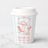 Bachelorette Retro Modern Blue & Orange Streifen Pappbecher (Rückseite)