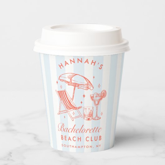 Bachelorette Retro Modern Blue & Orange Streifen Pappbecher (Vorderseite)