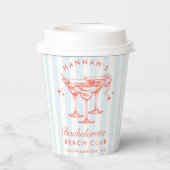 Bachelorette Retro Modern Blue & Red Streifen Pappbecher (Rückseite)