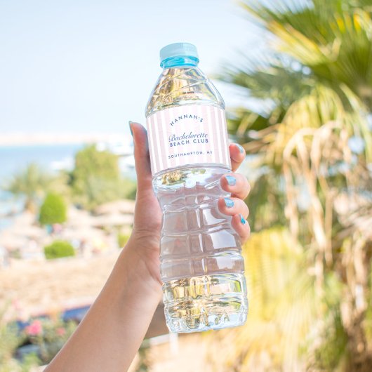 Bachelorette Retro Modern Navy & Pink Personalized Wasserflaschenetikett