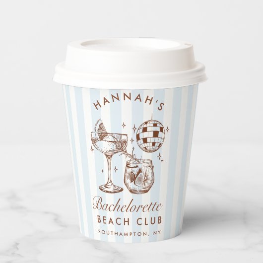 Bachelorette Retro Moderne Blauen und braune Strei Pappbecher (Vorderseite)