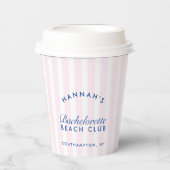Bachelorette Retro Navy & Pink Streifen Pappbecher (Vorderseite)