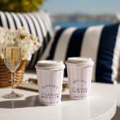 Bachelorette Retro Navy & Pink Streifen Pappbecher
