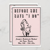 Bachelorette Retro Pink Bridesmaid Hen Party Einladung (Vorne/Hinten)