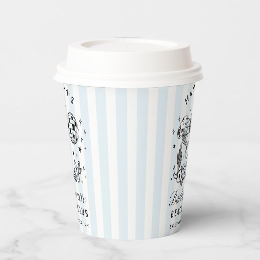 Bachelorette Retro Western Blau & Schwarze Streife Pappbecher (Links)