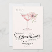 Bachelorette Rosa Blumencocktail Wellness-Center T Einladung (Vorderseite)