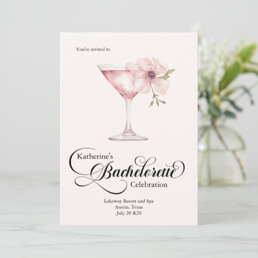 Bachelorette Rosa Blumencocktail Wellness-Center T Einladung (Stehend Vorderseite)