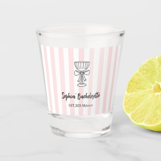 Bachelorette Rosa Streifen | Custom Schnapsglas (Vorderseite)