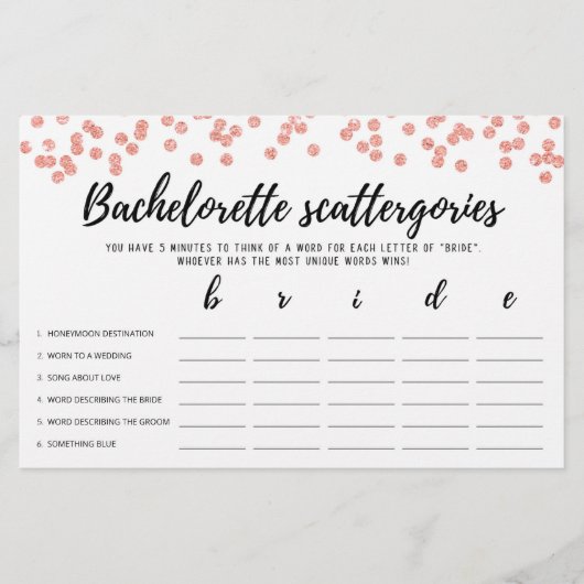 Bachelorette Scattergories editierbares Bridal-Spi (Vorderseite)